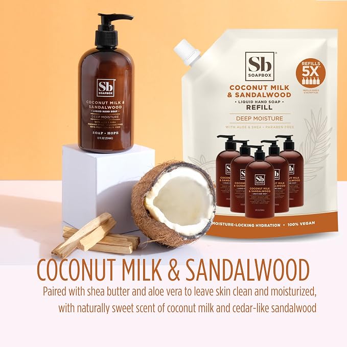 Soapbox Liquid Hand Soap Refill, Coconut Milk & Sandalwood, Paraben Free - Image 2