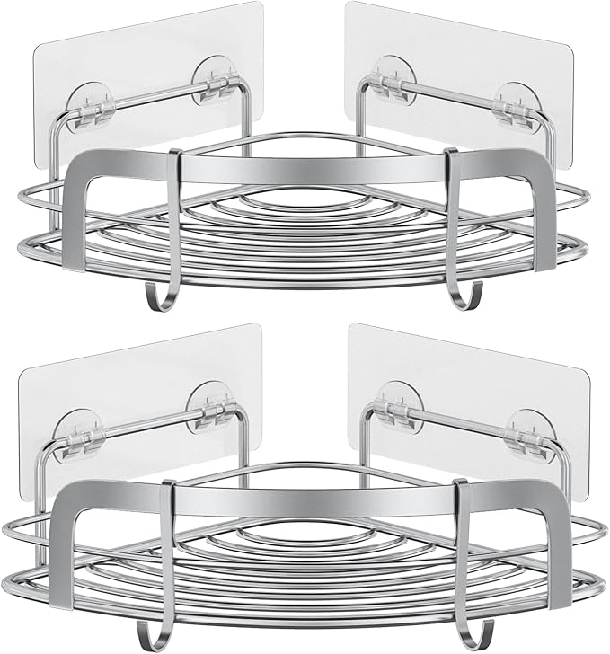 STEUGO 2 Pack Shower Caddy Corner, Bathroom Corner Shower Shelfs, Adhesive Wall - Image 8