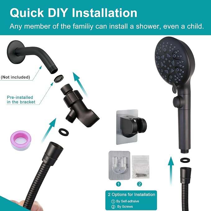 Handheld Shower Head with On Off Switch, 8-mode High Pressure Shower Wand with - Image 7