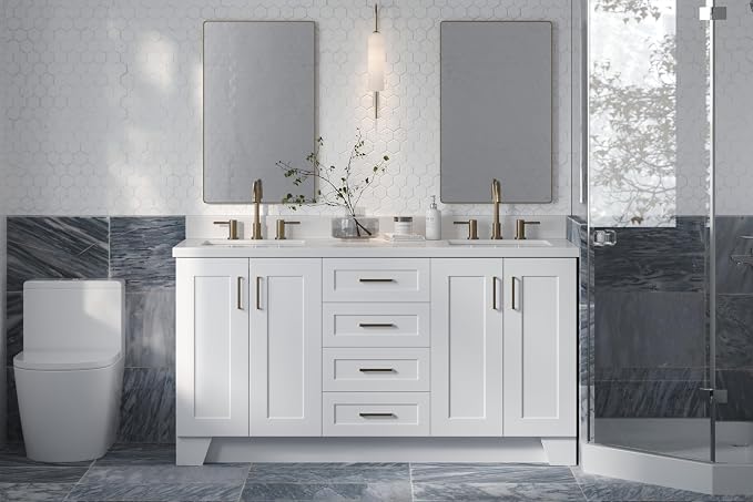 ARIEL Taylor 67" White Double Vanity, 1.5" Edge Pure White Quartz Countertop & - Image 2