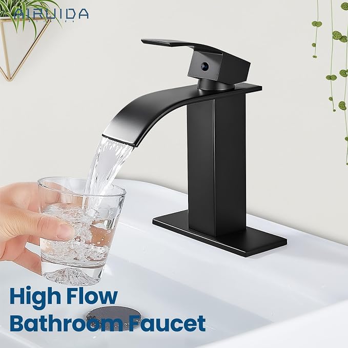 Airuida Matte Black Waterfall Bathroom Faucet, Single Handle Single Hole - Image 7