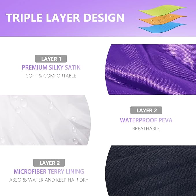 Aquior Shower Cap, Extra Large Triple Layer Bathing Cap - Image 3