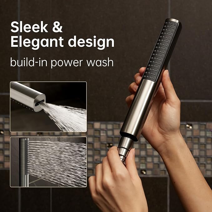 Veken Brushed Nickel Shower Head, Hand Held Bathroom Combo - Image 4