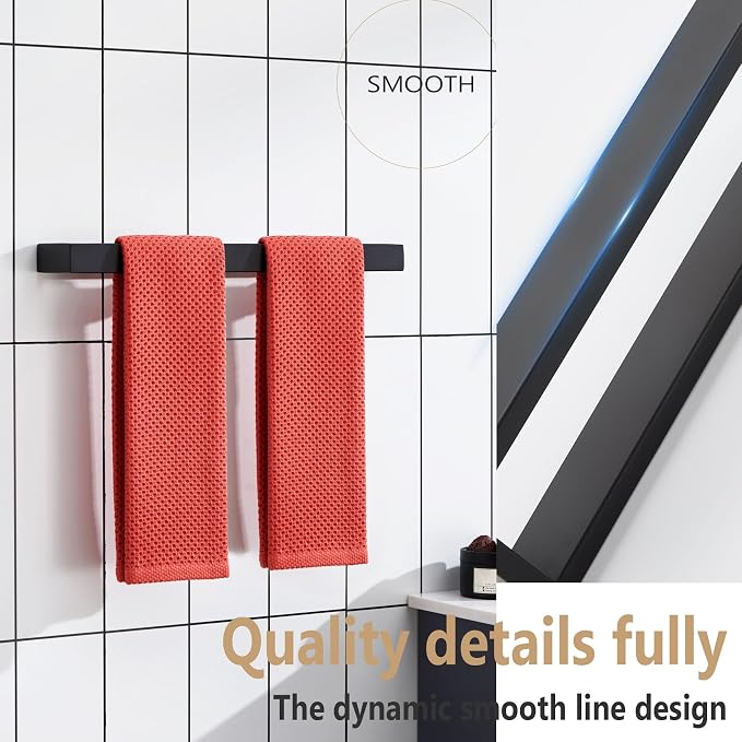 KOKOSIRI Towel Bar Matte Black Bath Towel Holder 16-Inch Kitchen Rack Stainless - Image 5