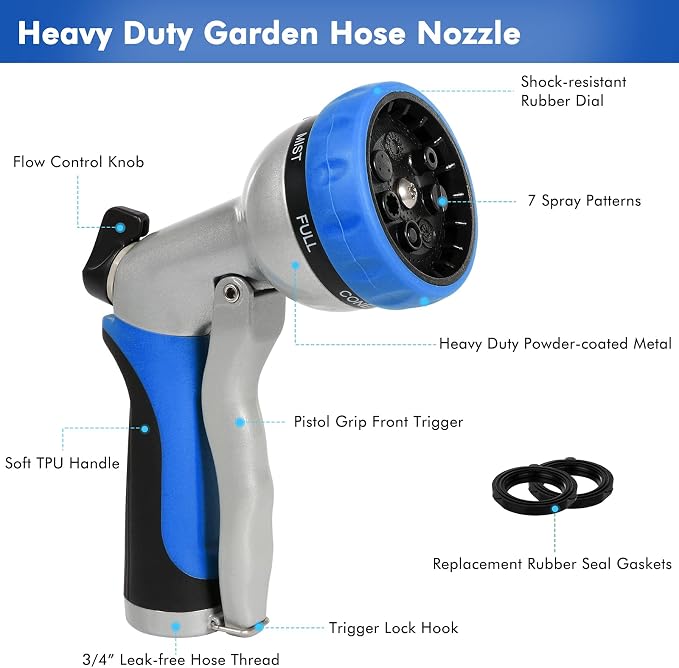 RESTMO Garden Hose Nozzle, Heavy Duty Metal Water Hose Nozzle - Image 2