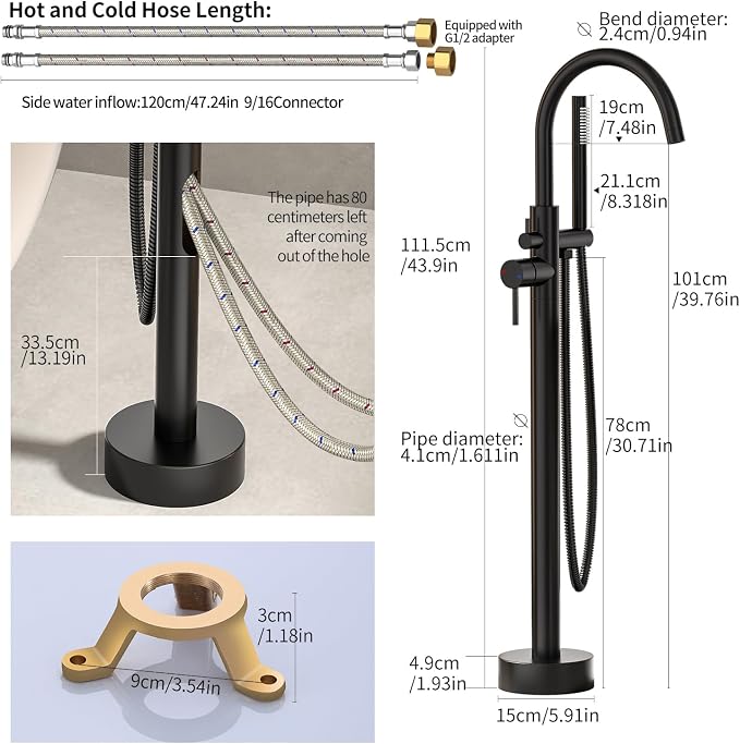 Freestanding Bathtub FaucetFloor Mount Bathtub Filler Shower Mixer Faucet - Image 3