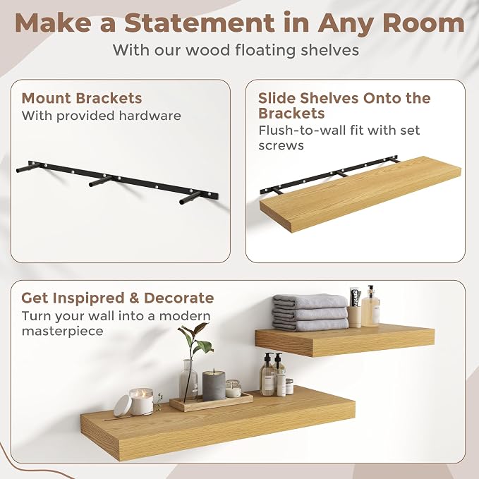 72 Inch Long Floating Shelves for Wall Set of 2, Easy Install Engineered Wood - Image 5
