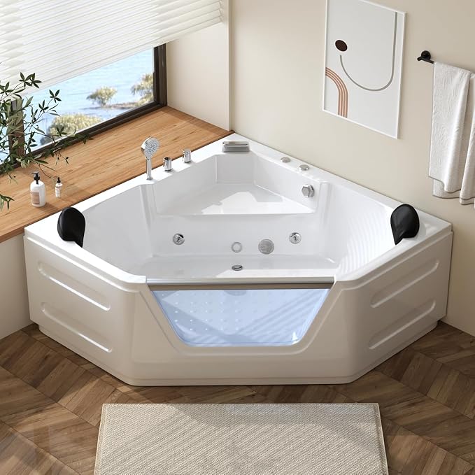59'' x 59'' Corner Whirlpool Tub- Plastic Acrylic Bathtub by LUTHBAXEWhereLuxuryMeetsFunction