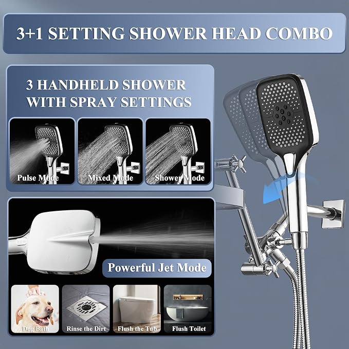 14 Inch Rain Shower Head with Handheld Spray Combo and Extention Arm, Rainfall - Image 5