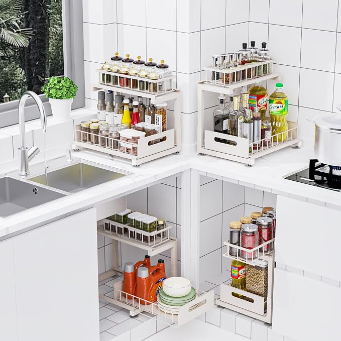 2 Pack Under Sink Organizer, Heavy Duty Metal Slide Out Sink Shelf Organizer - Image 4