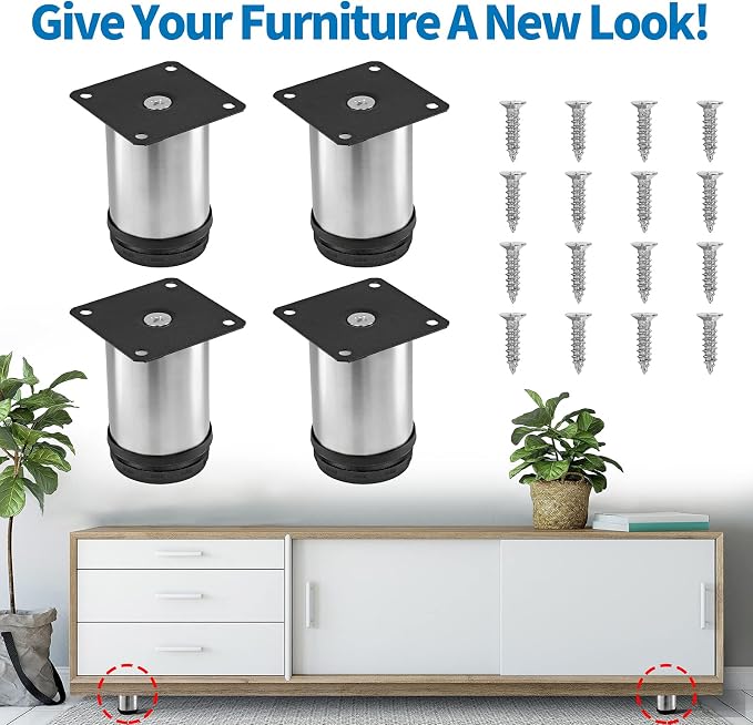3 Inch Metal Furniture Legs Stainless Steel Adjustable Legs Silver Table Legs - Image 2