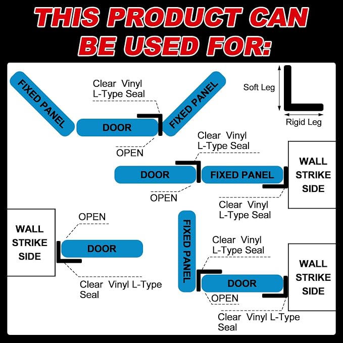 2 Pcs 3/8'' x 73'' Long Clear Vinyl L-Type Seal Strip - Image 7