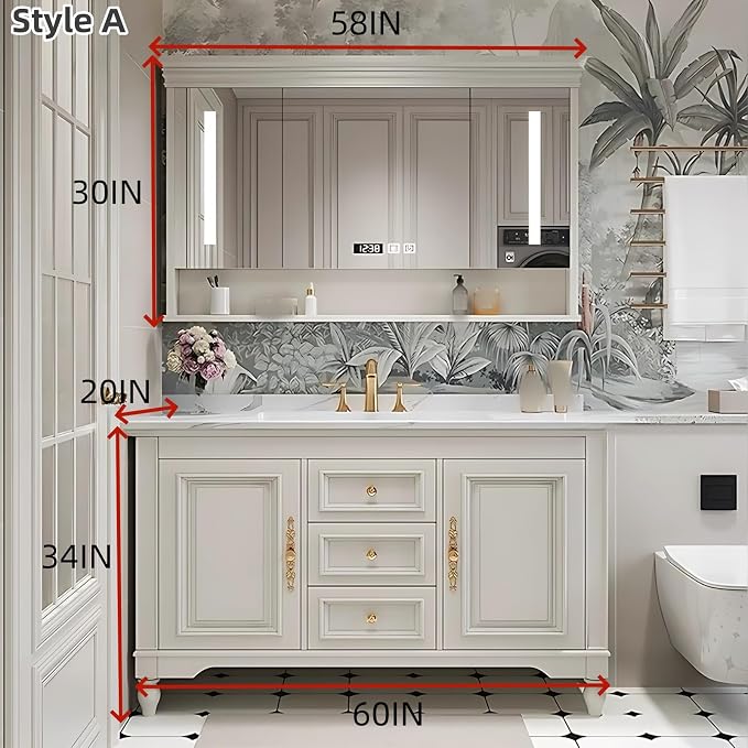 60IN Cream White Bathroom Vanity - Image 2