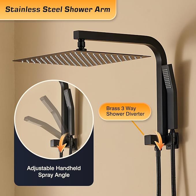 shower system with tub spout and 12 Inch Rain Shower Heads with Handheld Spray - Image 5