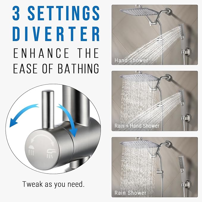 G-Promise Metal Shower Diverter, Handheld Holder Included, 3-Way Diverter - Image 4