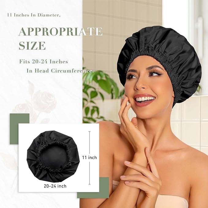 Reusable Shower Cap for Women, Large Waterproof Shower Essentials Bonnet - Image 3