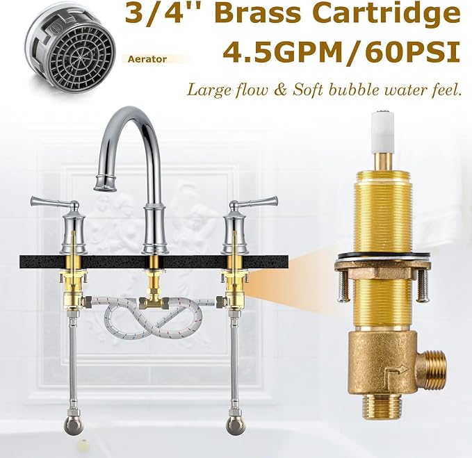 Polished Chrome Roman Tub Faucet, Antique Bathtub Faucet Set 3 Hole, High Flow - Image 4