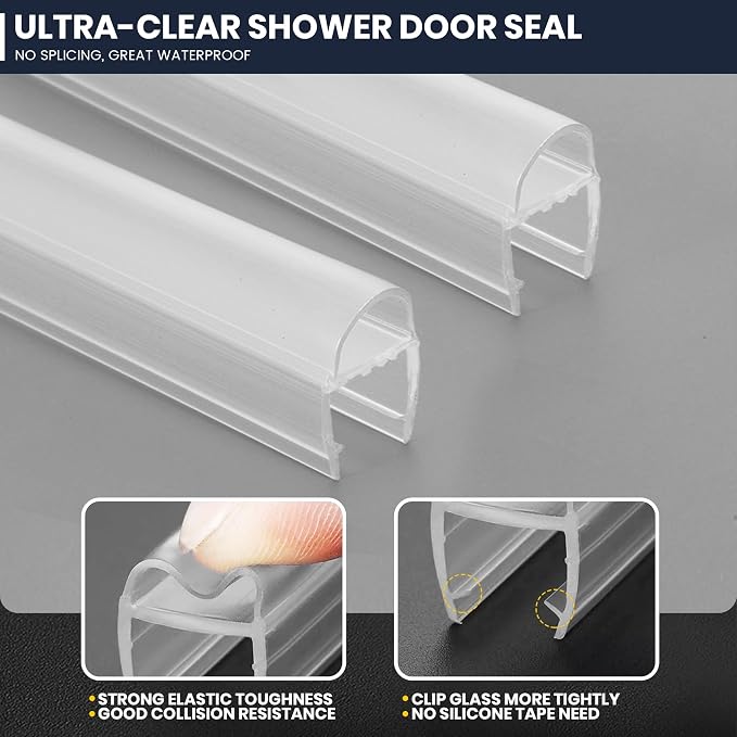 Shower Glass Door Side Seal, for 1/2" Thick Frameless Glass Door, to Stop Water - Image 3