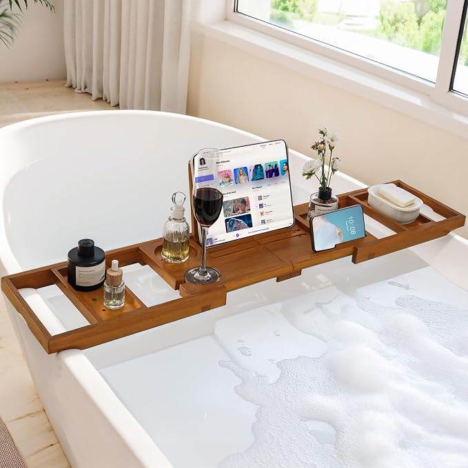 Teak Bathtub Tray Expandable Bathroom Tray - Image 6