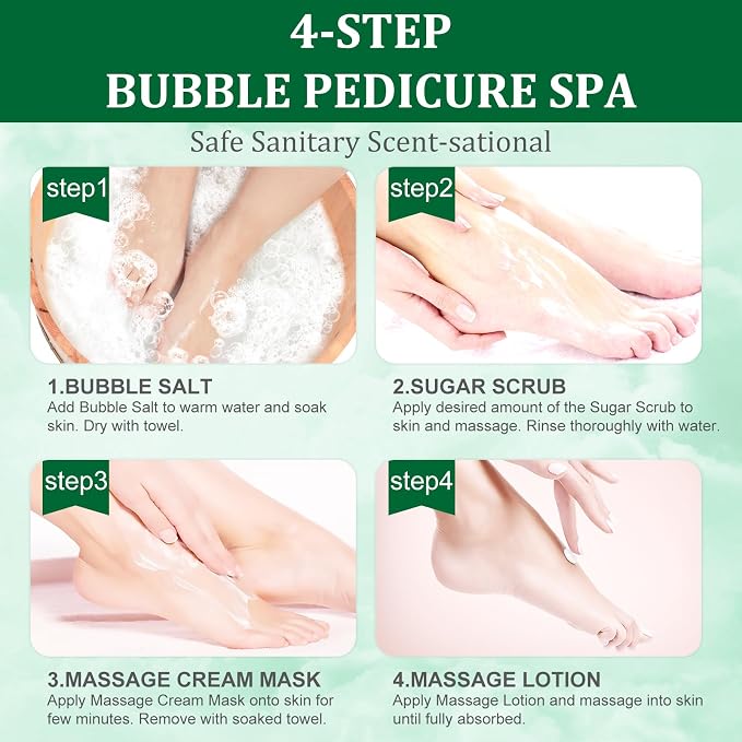 Pedicure Kit Foot Soak Set: Bubble Salt, Sugar Scrub, Massage Mask, Massage - Image 6