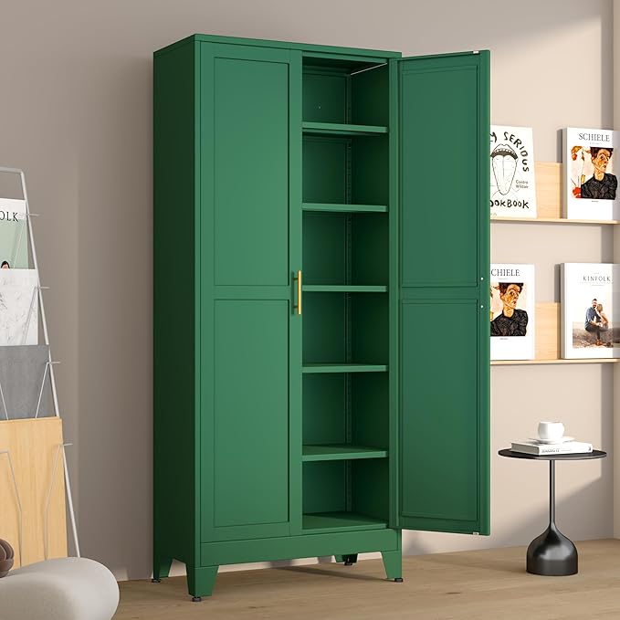 Metal Pantry Cabinet with 2 Doors and 5 Adjustable Shelves, Versatile Storage by winiowa