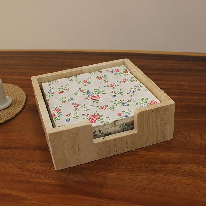 Travertine Luncheon Napkin Holder 7.5" x 7.5" x 2.76" - Image 5