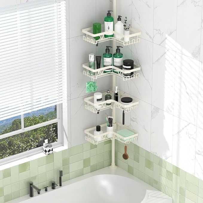 Corner Shower Caddy Tension Pole, 4-Tier Adjustable Corner Shower Caddy - Image 6