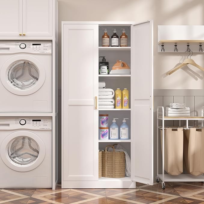 Kitchen Pantry Cabinet, 71”White Metal Pantry Storage Cabinet - Image 6
