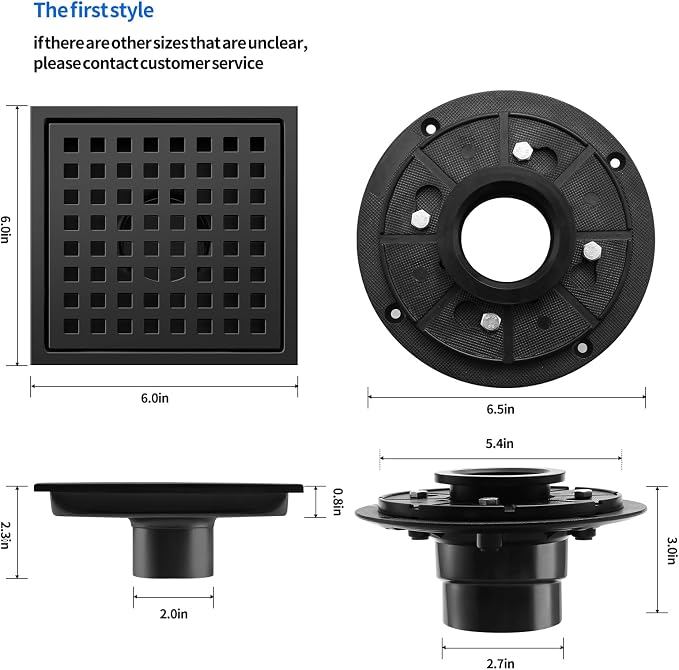 Shower Drain, Matte Black 6 inch Square Shower Floor Drain - Image 6