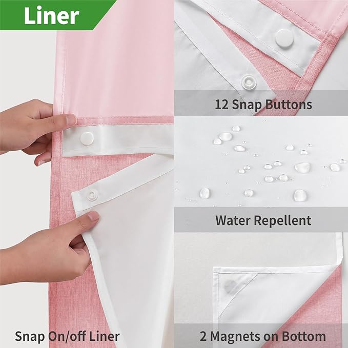 Long No Hooks Needed Linen Textured Shower Curtain - Image 5