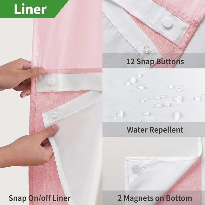 Extra Long No Hooks Needed Linen Textured Shower Curtain - Image 5