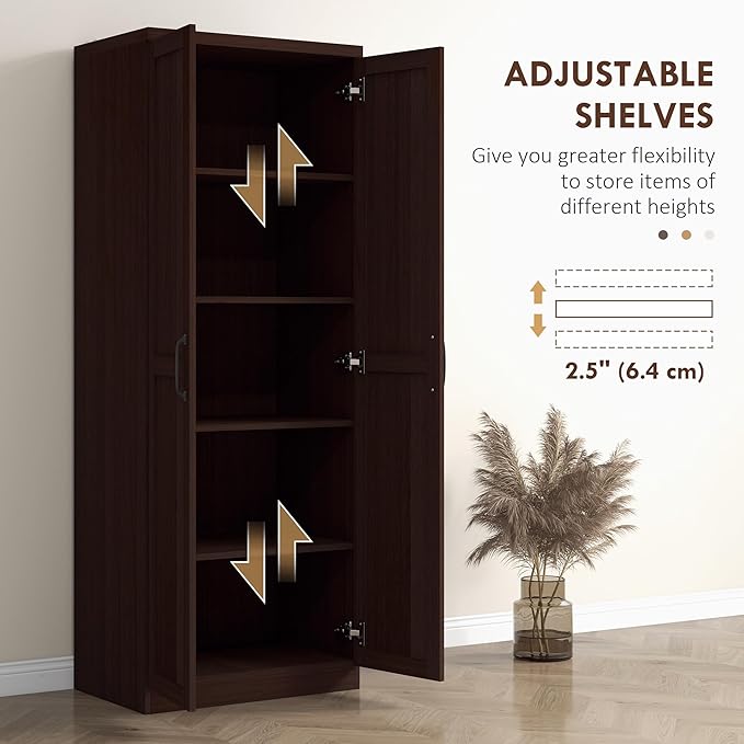 HOMCOM 63" 2-Door Kitchen Pantry, Freestanding Storage Cabinet - Image 5