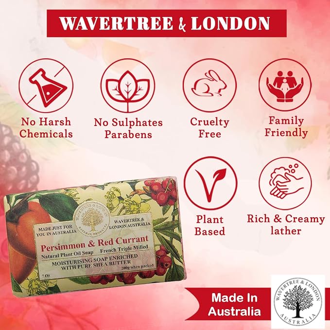 Wavertree & London Persimmon & Red Currant Scented Natural Soap Bars, 7 oz - Image 2