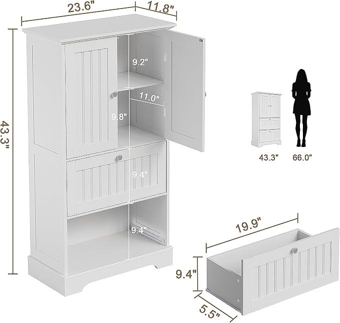 Treocho Bathroom Floor Cabinet, Freestanding Kitchen Pantry Cupboard - Image 3