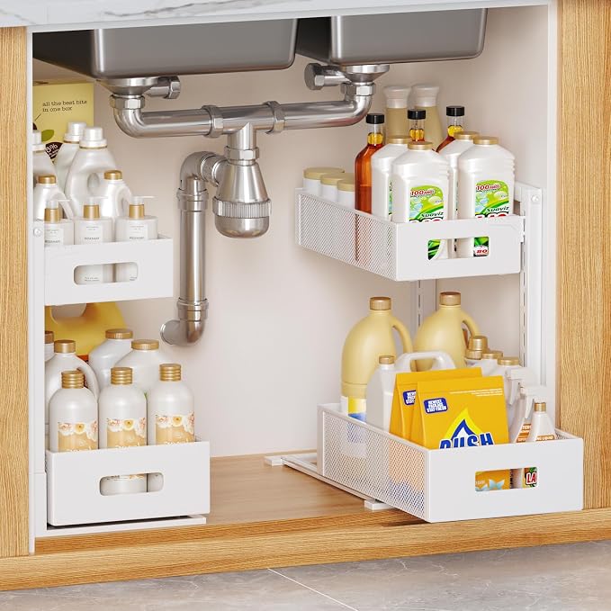 2 Pack Under Sink Organizer, Adjustable Height Under Sink Organizers and Storage by HAIREALM
