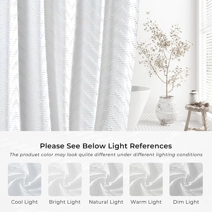 White Boho Fabric Shower Curtain 72 x 72 Inches, Modern Shabby Chic Textured - Image 6