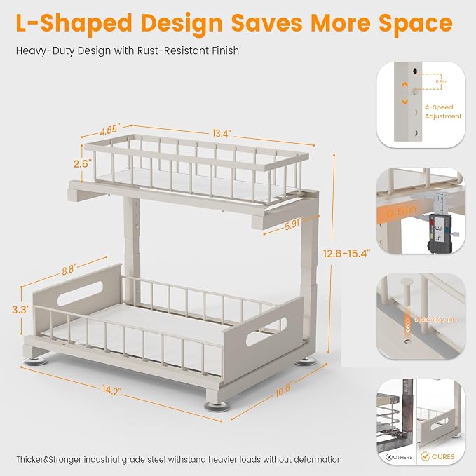 2 Pack Under Sink Organizer, Heavy Duty Metal Slide Out Sink Shelf Organizer - Image 6