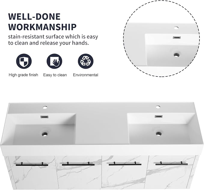 60” Wall Mounted Bathroom Vanity, Bathroom Cabinet - Image 5