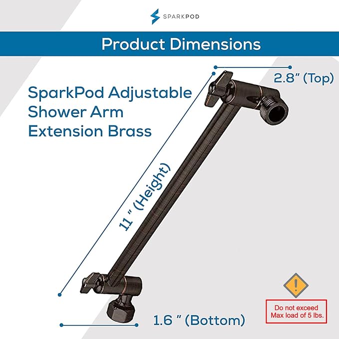 SparkPod 11" Solid Brass Shower Head Extension Arm - Image 2
