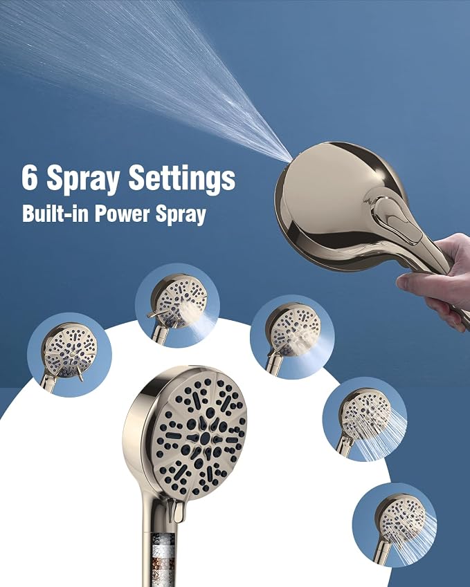 Filtered Shower Head with Handheld Brushed Nickel, BOWGER 6 Modes High Pressure - Image 4