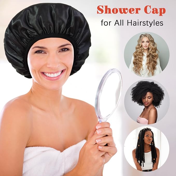 Shower Cap Reusable Waterproof, Terry Lined Shower Caps - Image 4