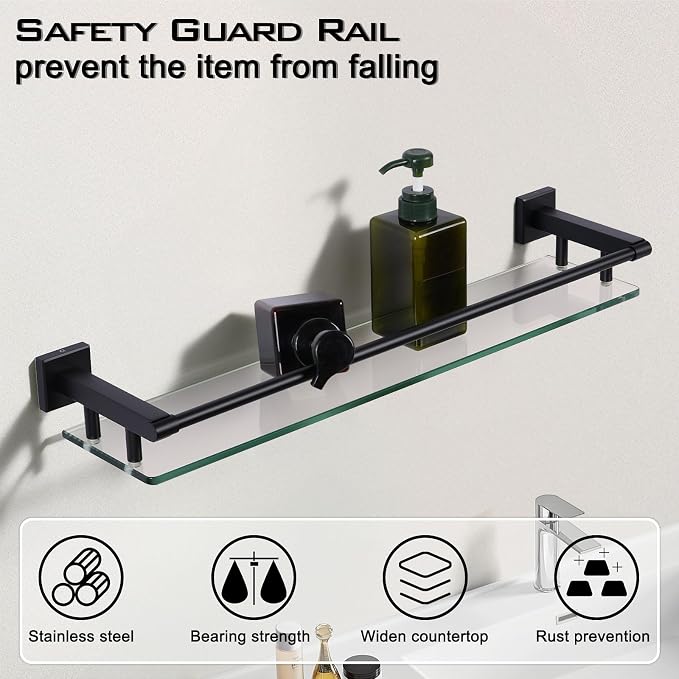 Glass Shelf for Bathroom Wall Sheves 24 inch Rectangular Stainless Steel - Image 6