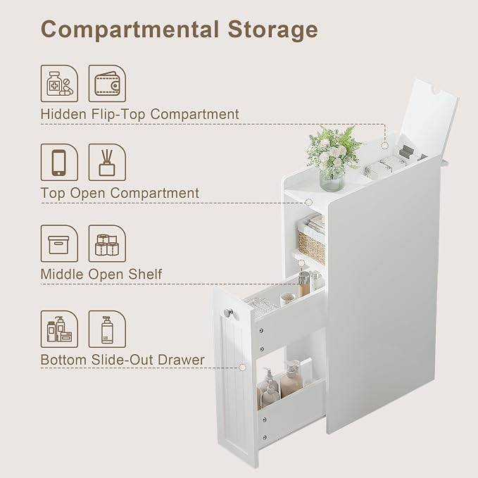 ChooChoo Slim Bathroom Storage Cabinet, Small Narrow Storage Organizer - Image 7