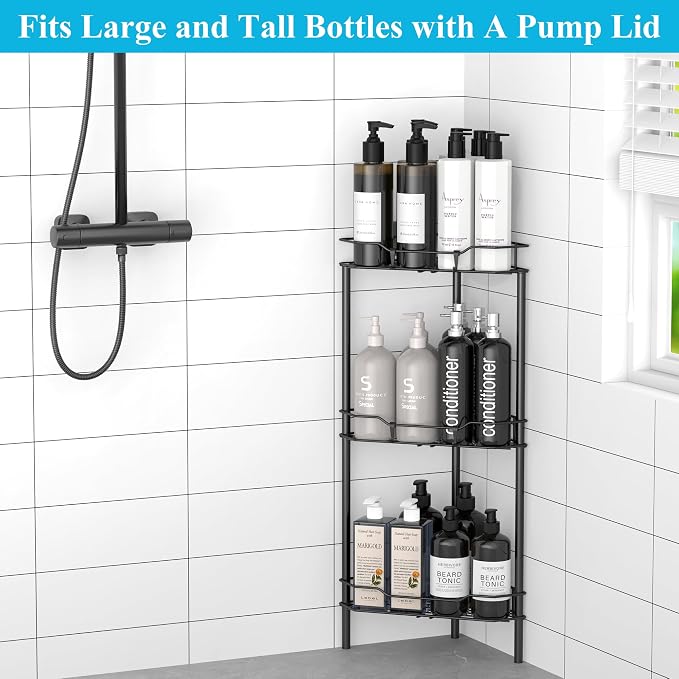 3 Tier Floor Standing Corner Shower Caddy Organizer Shelf - Image 4
