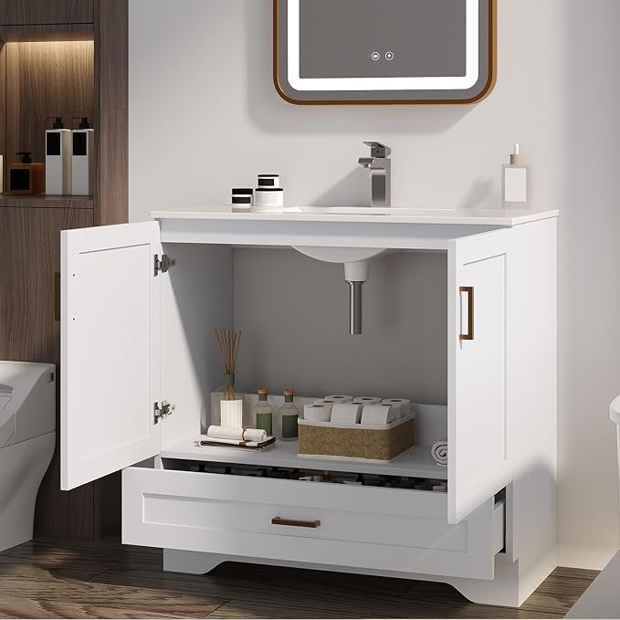 30 inch Bathroom Vanity with Sink, Modern White Vanity - Image 7