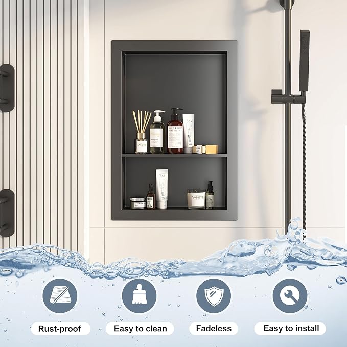 12x18 Black Shower Niche for Shower Wall, Bathroom Medicine Cabinet Recessed - Image 4