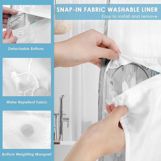 No Hook Flower Daisy Shower Curtain - Image 3