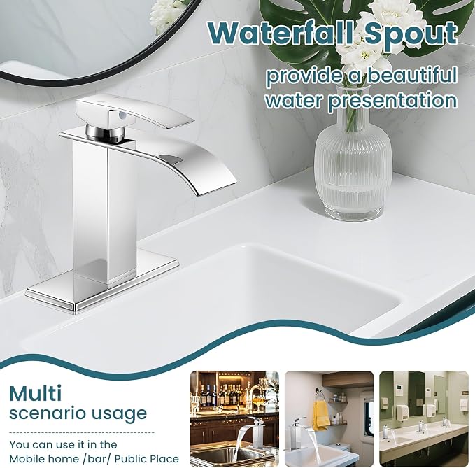 Bathroom Faucets Chrome Waterfall Bathroom Sink Faucet Modern Single Handle - Image 5
