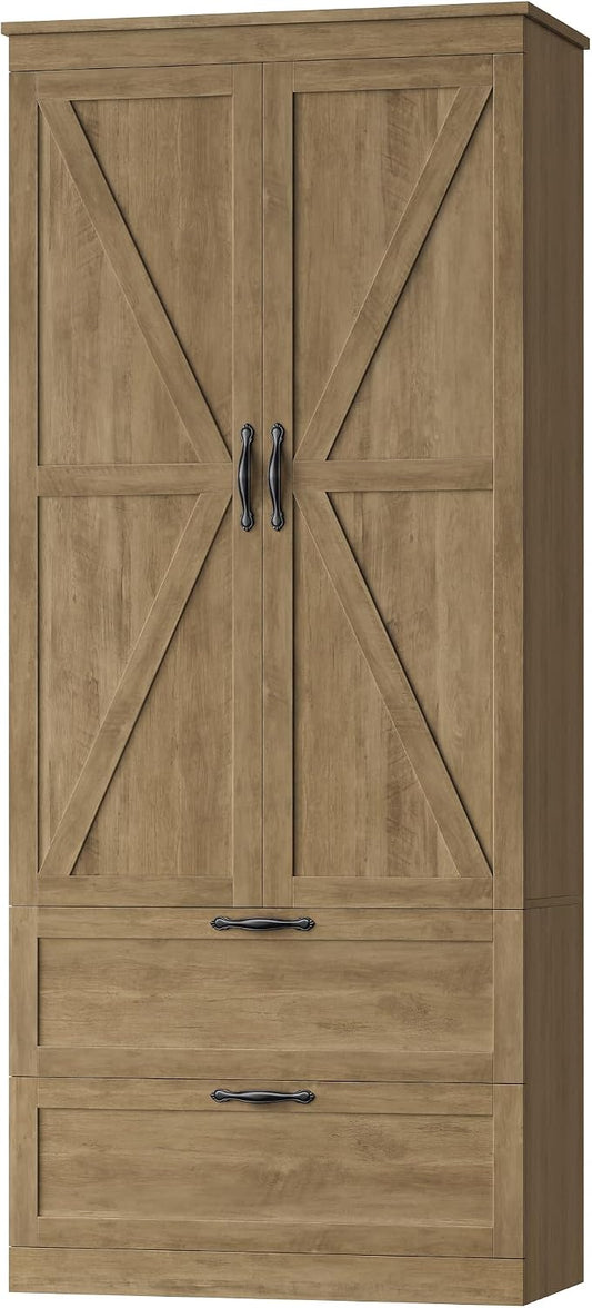 HOSTACK 70" Tall Kitchen Pantry Storage, Barn Doors Pantry Cabinet by HOSTACK