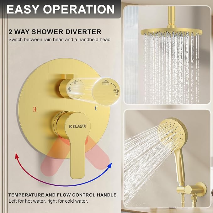 KOJOX 10 Inch Brushed Gold Shower System - Image 5